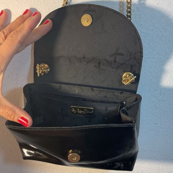 Paloma Picasso Black Gold X Crossbody Bag Chain Link Strap Patent Leather Small - Picture 13 of 14